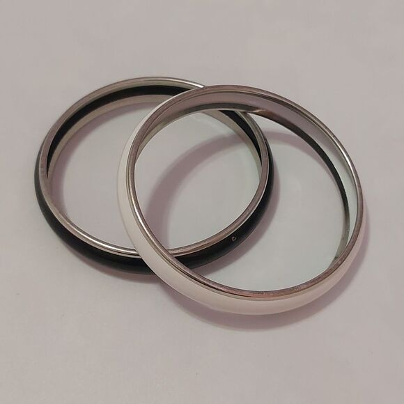 Jewelry - Black and White Metal Bangles Lot of 2 Bracelets